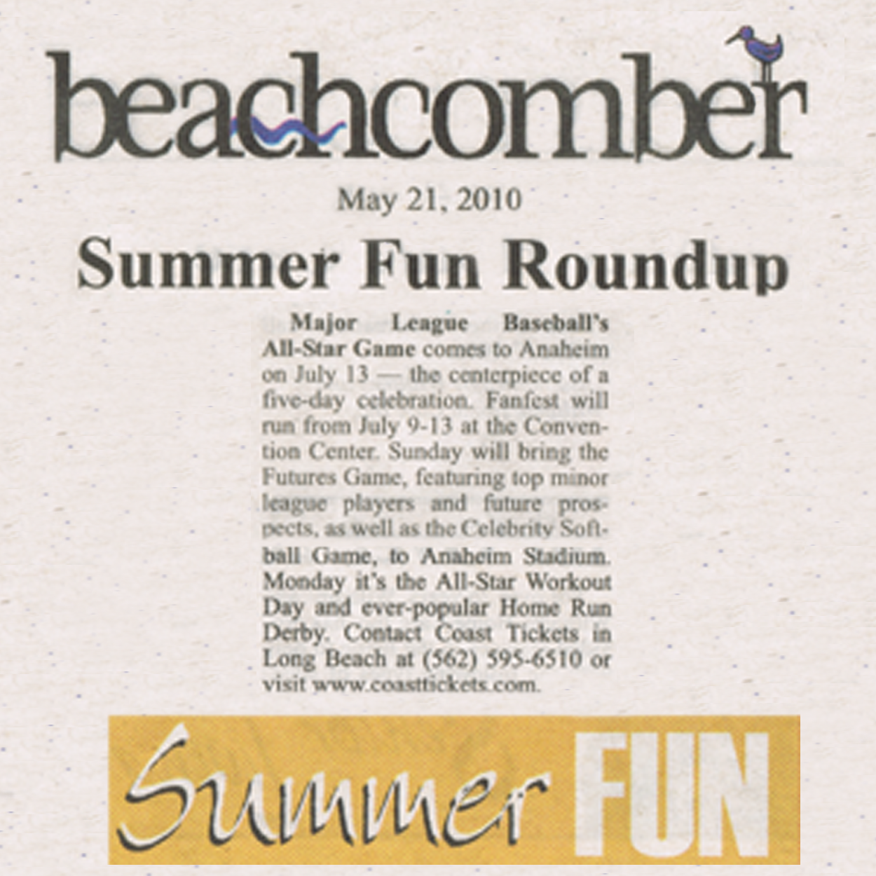 Coast Tickets in the Beachcomber 2010